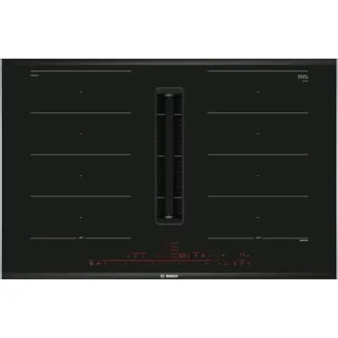 Bosch PXX875D67E beépíthető indukciós főzőlap beépített páraelszívóval, 80 cm, érintővezérlés, flexinduction, booster, időzítő, 622m3/h elszívási teljesítmény, 42-69 db/a