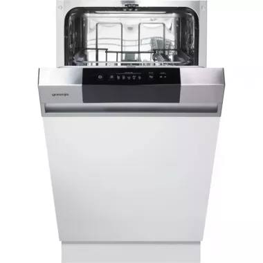 Gorenje GI520E15X beépíthető mosogatógép, 45 cm, kezelőpaneles, 9 teríték, normál kosár, 5 program, gyorsprogram, aquastop, 47 db(a)